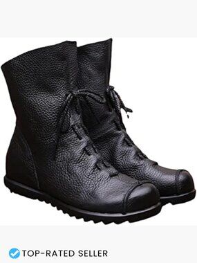 Genuine Leather Ankle Boots Handmade Historical Renaissance Style Lace Up Wedge